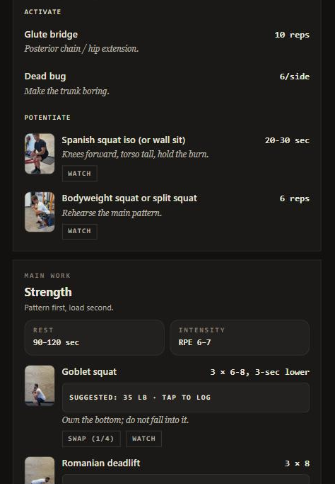 Inside a guided Montis session: doses, rest, intensity, and suggested loads